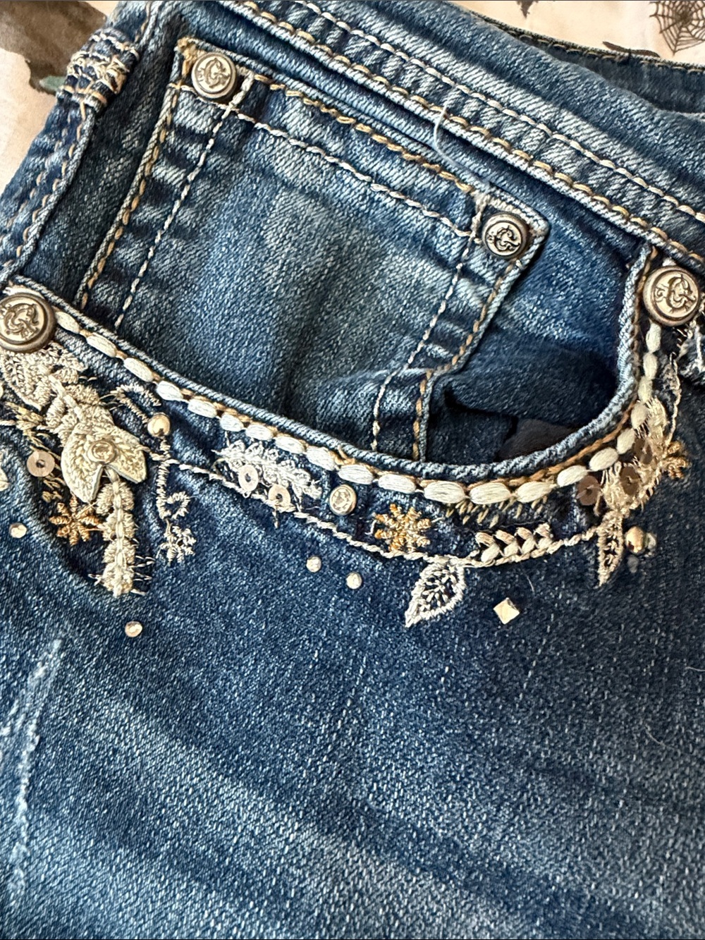 Grace in LA Blue Straight Leg Jeans with Embellished Pockets Size 20 - Picture 7 of 10